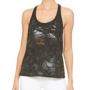 *** ALO YOGA PURE TANK burnout Black Racerback Tank Top